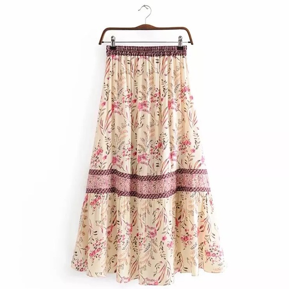 NEW Boho Floral Print Hi Low Maxi Skirt - Picture 6 of 6